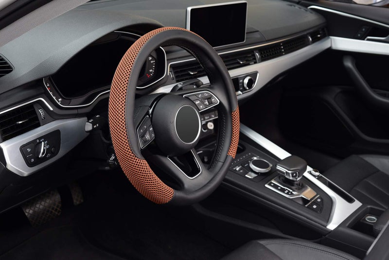 KAFEEK Steering Wheel Cover, Universal 15 inch, Microfiber Leather Viscose, Breathable, Anti-Slip,Warm in Winter and Cool in Summer, Black&Brown - Image 4